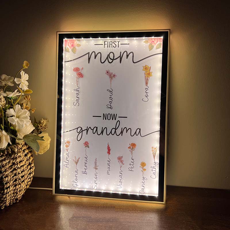 First Mom Now Grandma - Personalized Frame Mirror Light Box