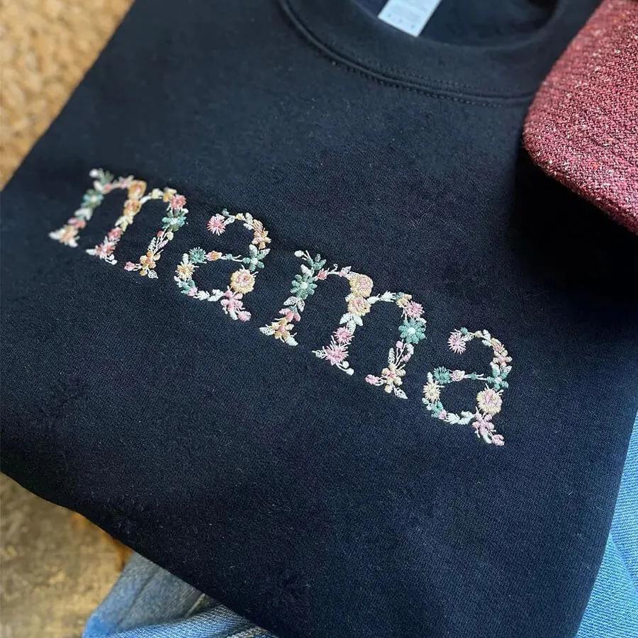 Custom Embroidered Mama/Grandma Floral Sweatshirt/Hoodie/T-shirt