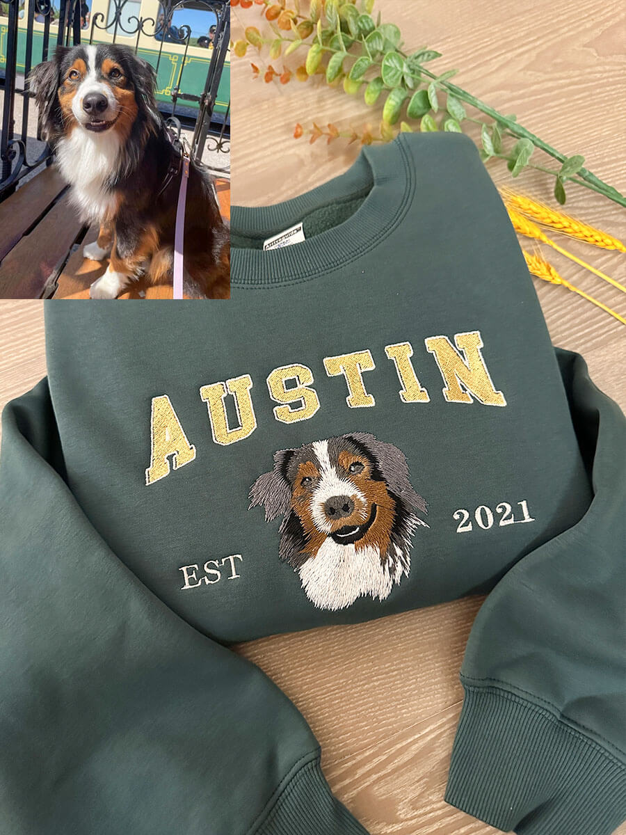 Custom Embroidered Sweatshirt With Pet Portrait