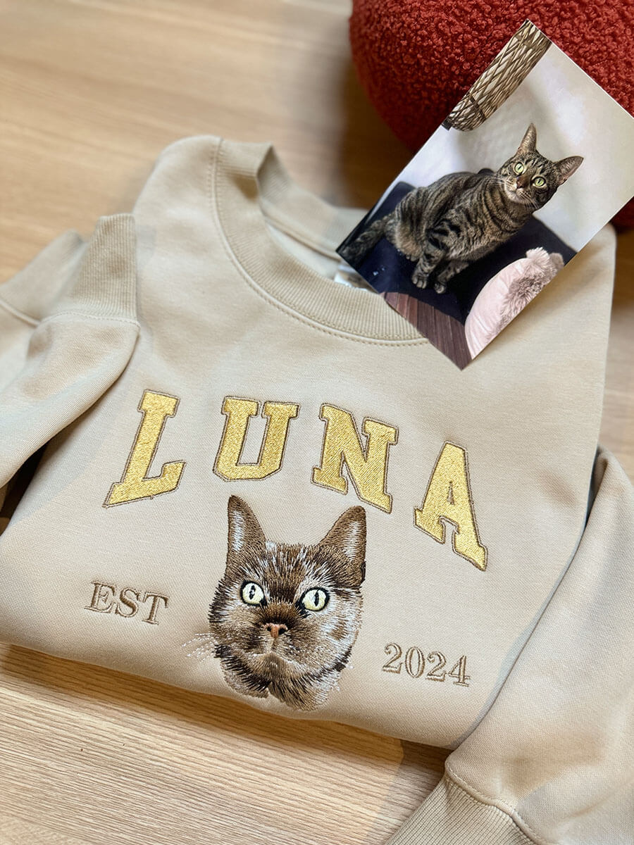 Custom Embroidered Sweatshirt With Pet Portrait