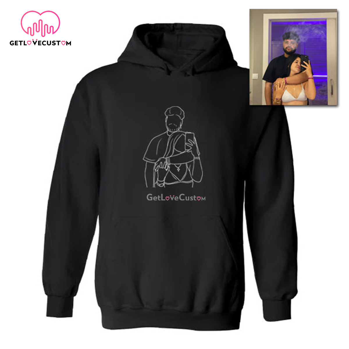 Getlovecustom™ Couple Friend Family Gift！Custom Portrait Outline Embroidered Hoodie