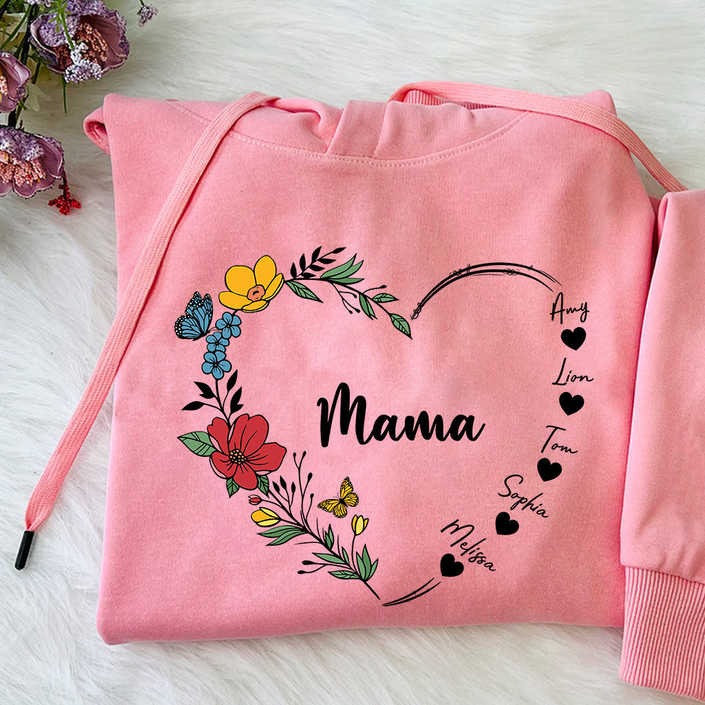 Mom's Flower Heart Customized Names Hoodie/Crewneck