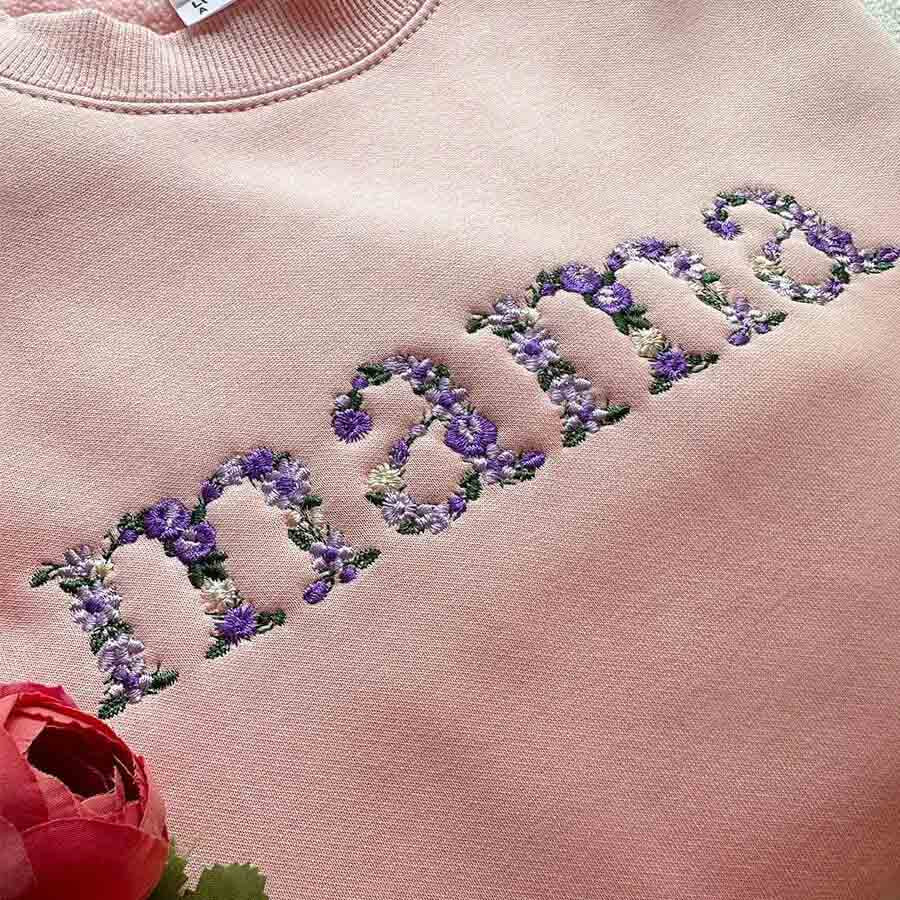 Custom Embroidered Mama/Grandma Floral Sweatshirt/Hoodie/T-shirt