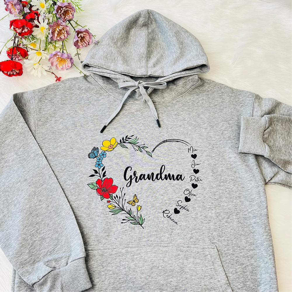 Mom's Flower Heart Customized Names Hoodie/Crewneck