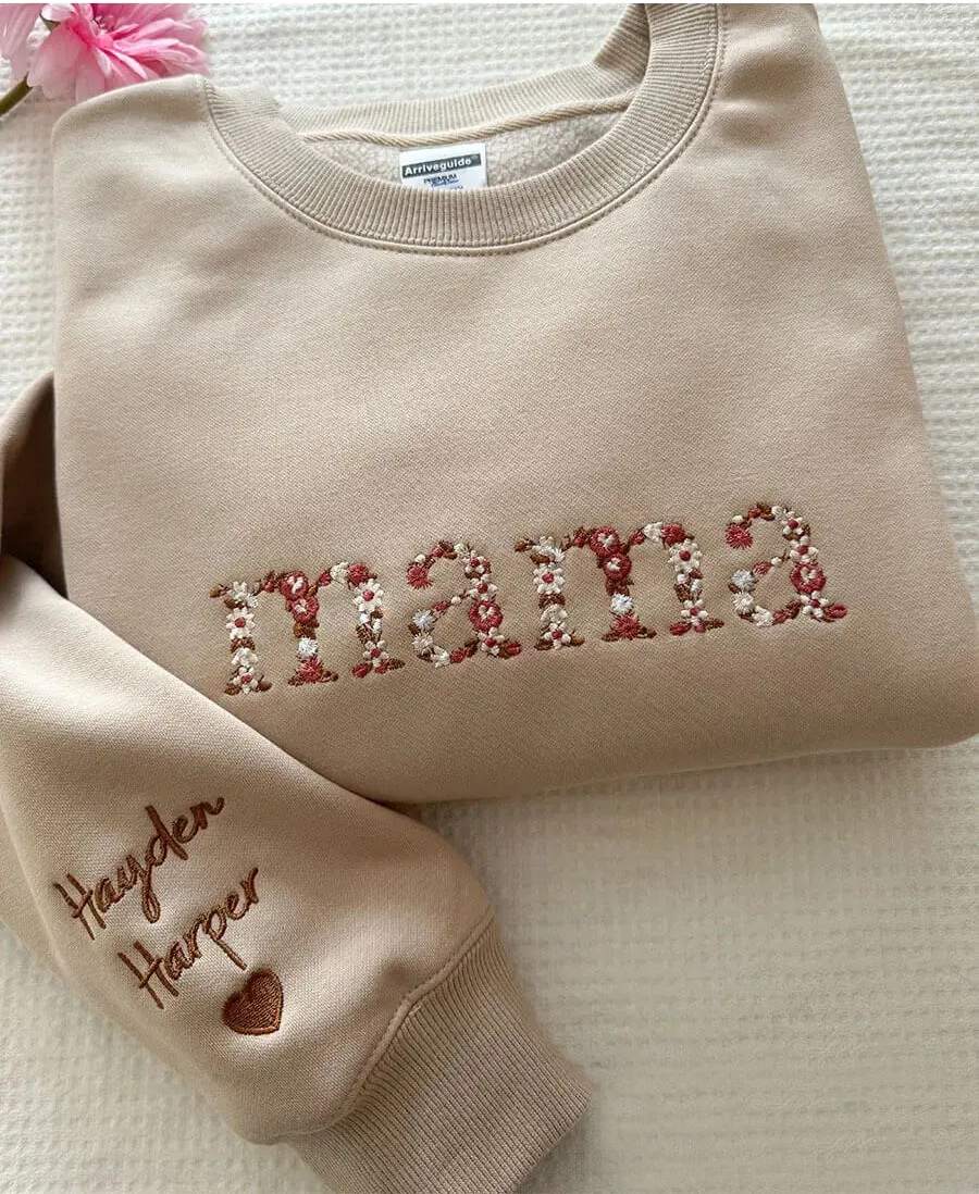 Custom Embroidered Mama/Grandma Floral Sweatshirt/Hoodie/T-shirt