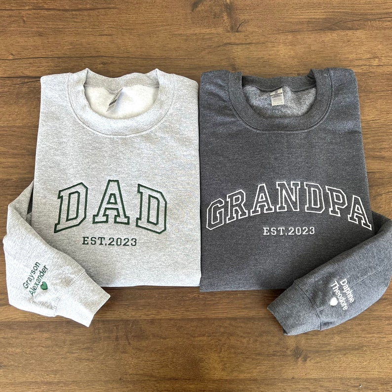 Custom Embroidered Sweatshirt, Name On Sleeve With Heart Father's Day Gift