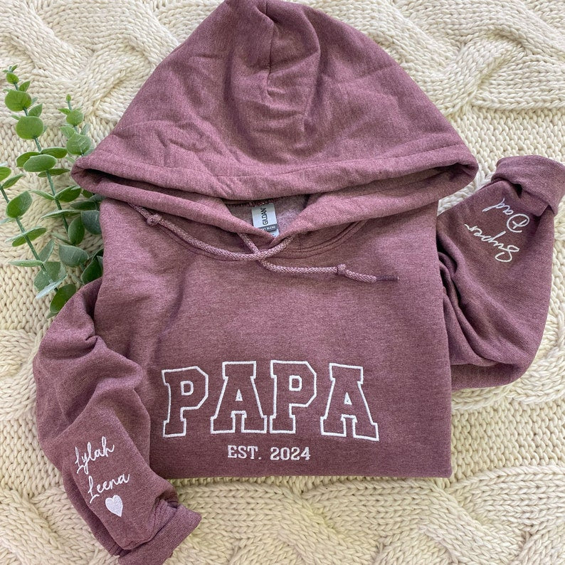 Custom Embroidered Sweatshirt, Name On Sleeve With Heart Father's Day Gift