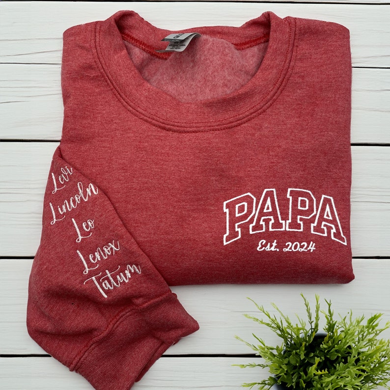 Custom Embroidered Sweatshirt, Name On Sleeve With Heart Father's Day Gift