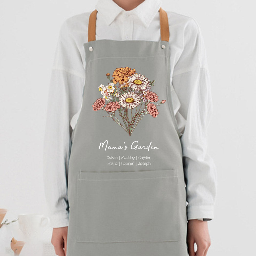 50%OFF⭐️Personalized Birth flower Bouquet Names Apron Waterproof