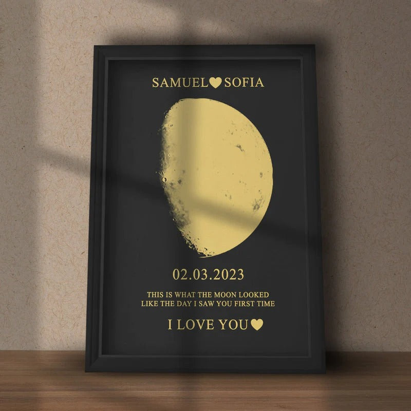 Custom Couple Art Frame/ REAL MOON PHASE - For Memory Gift