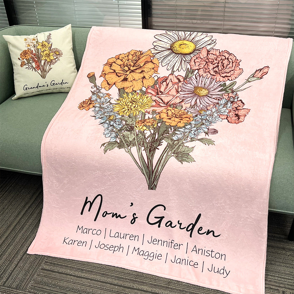 50%OFF⭐️Birth Flower Family Bouquet Customized Winter Blanket