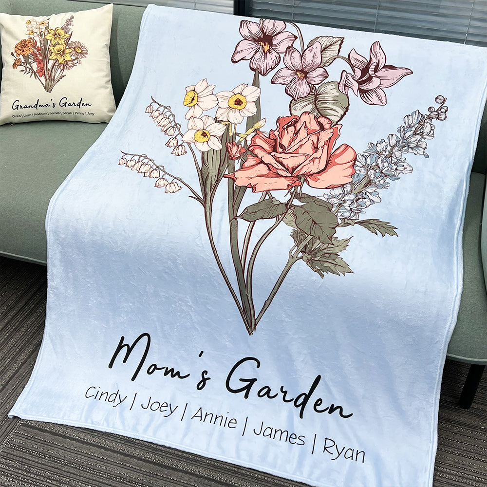 50%OFF⭐️Birth Flower Family Bouquet Customized Winter Blanket