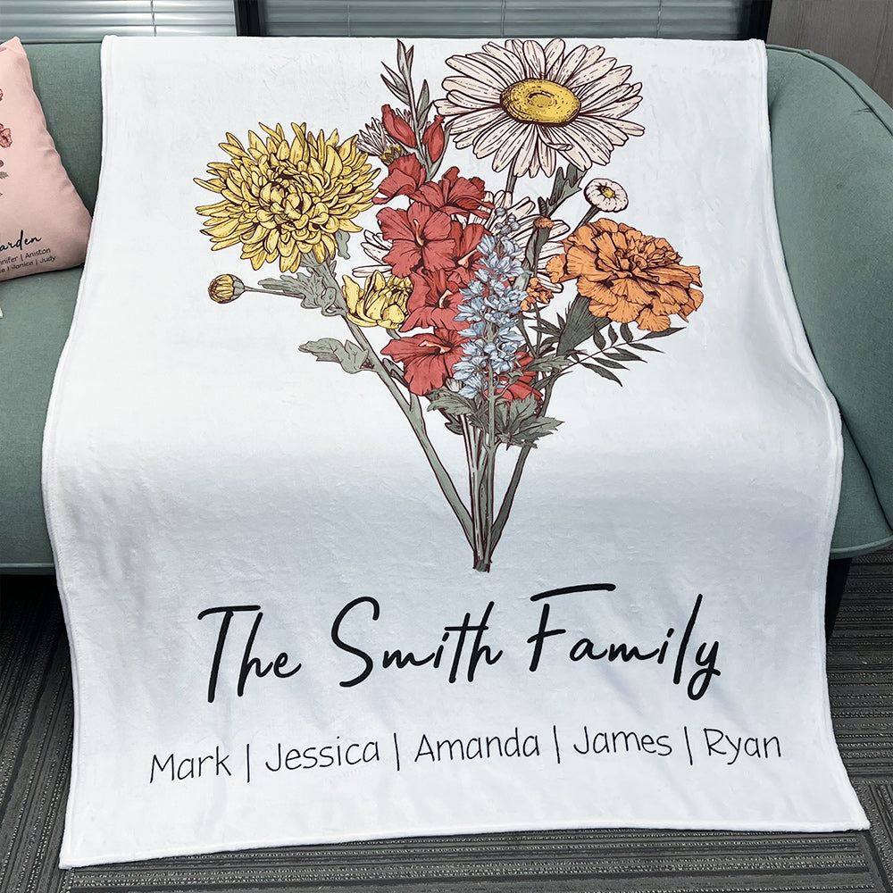 50%OFF⭐️Birth Flower Family Bouquet Customized Winter Blanket