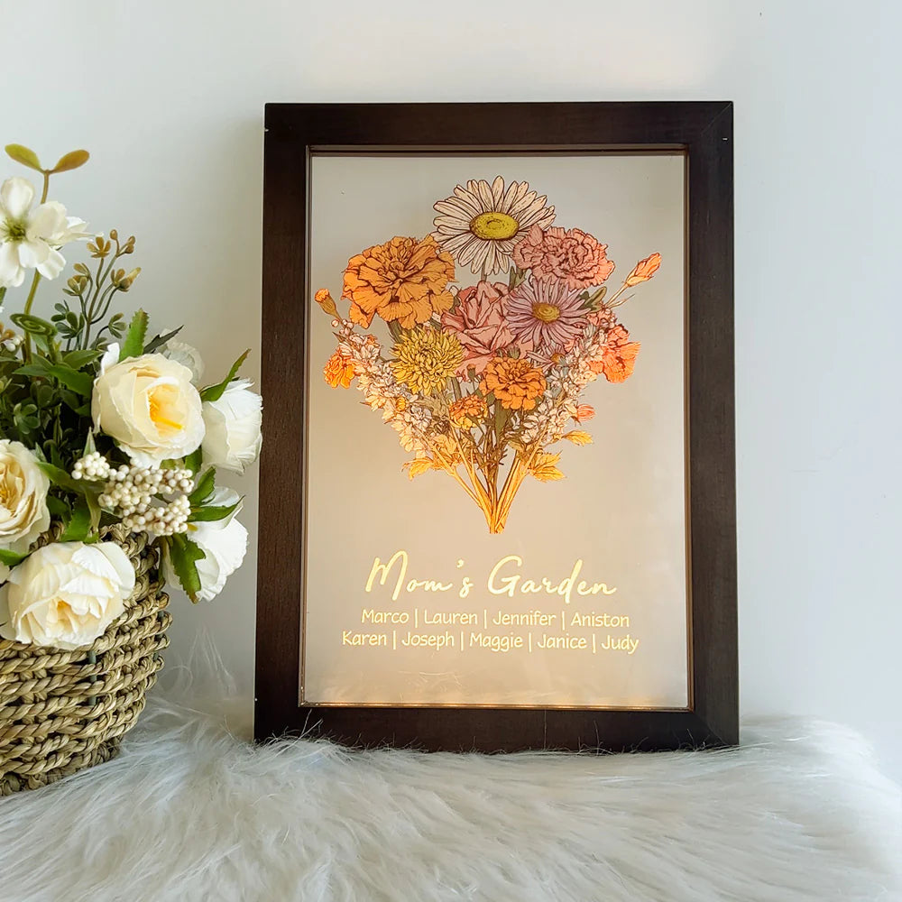 50%OFF⭐️Personalized Birth flower Bouquet Names LED Light